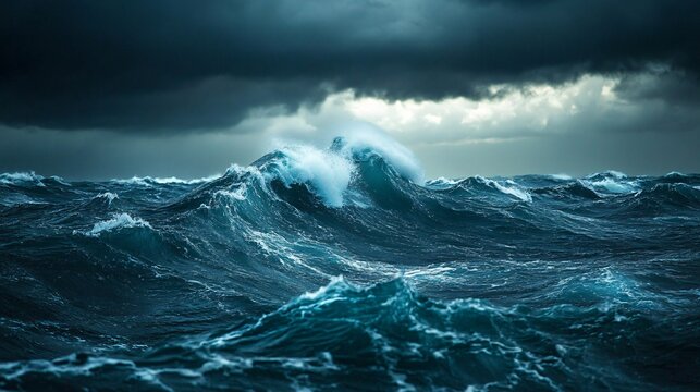 Foreboding Dark Clouds Gather Above an Anguished Ocean Scene