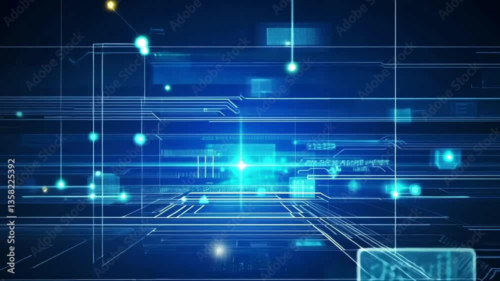 Poster futuristic circuit board design with mesh lines and digital patterns generative ai