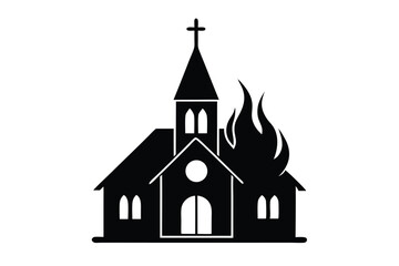 Church with Fire vector icon on white background