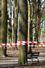 No entry to the city park protected by a warning tape.