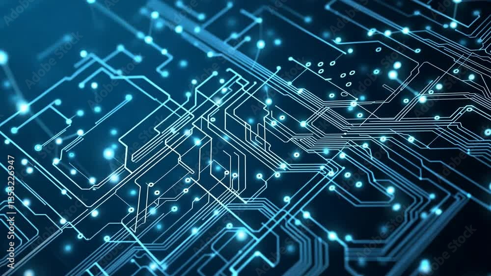 Poster futuristic circuit board design with glowing lines and nodes generative ai