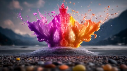 Colorful Splash of Water with Vibrant Orange and Purple Hues