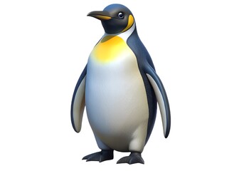 Fototapeta premium Regal Penguin: A majestic emperor penguin stands in a simple background, with its distinctive black and white plumage, bright yellow accents, and intelligent gaze. 