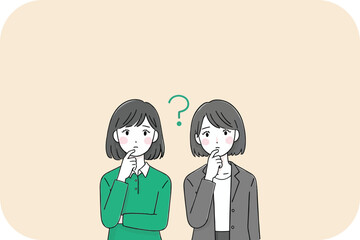 Two Women Thinking with Question Mark, Seeking Answers Together