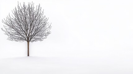 Fototapeta premium Bare Tree in Snowy Landscape Under a White Sky During Winter