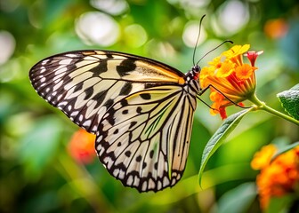 Butterfly on Flower: A captivating close-up of a delicate butterfly perched gracefully on a vibrant flower, showcasing nature's artistry, capturing the beauty of nature's symphony.