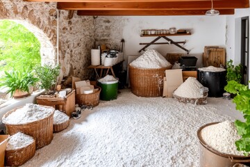 Rustic Interior of a Traditional Storage Room with White Substance