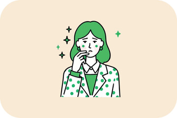 Woman with Green Hair Feeling Unwell, Seeking Relief from Discomfort