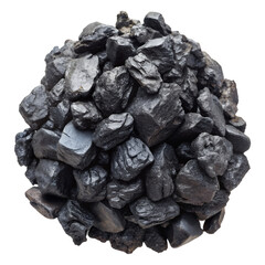 Dark Charcoal Pile: A close-up studio shot of a dense pile of dark charcoal pieces, showcasing their rough texture and intense black color.
