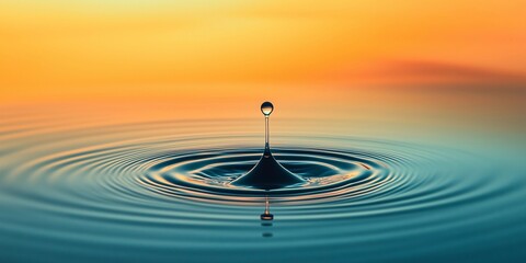 Water droplet creating ripples against a colorful gradient background  