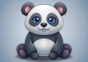 Fototapeta premium Gentle Panda Illustration: A cuddly panda, with a cheerful expression and large blue eyes, sits contentedly, emanating a sense of peace and friendliness. Perfect for designs that capture joy