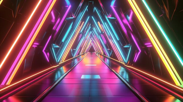 Triangular geometric patterns combined vibrant colors in a futuristic layout