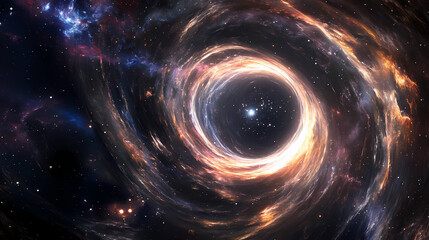 Galaxy framed by an event horizon showcasing dark matter and cosmic energy. Dark Matter. Illustration