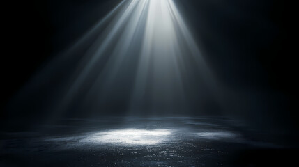A radiant beam of light illuminates a dark space, spotlight, darkness. Radiant Darkness. Illustration