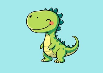 Adorable Green Dinosaur Cartoon with Funny Expression