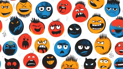 Fototapeta premium Collection of Round Abstract Icons Depicting Funny Comic Faces in Various Expressions