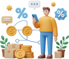 Man Using Smartphone for Online Banking and Finance App Digital Money Transaction and Percentage Discount