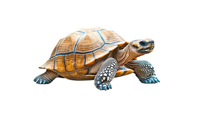 Fototapeta premium Majestic Tortise Crawling on a White Background Showcasing Textures and Colors of the Shell