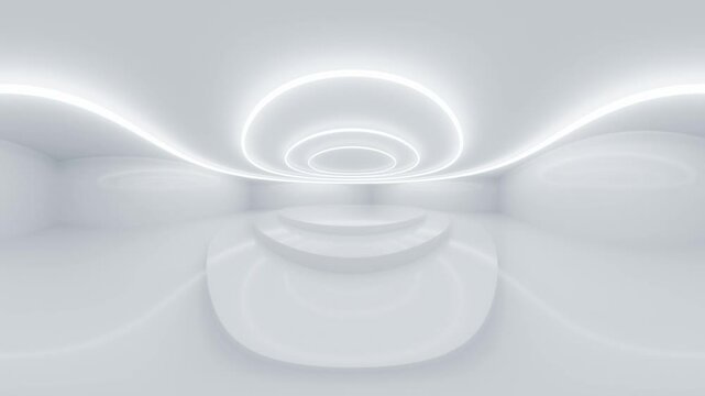 Futuristic Minimalist Interior with Circular Lighting 4k 60fps vr 360 panorama video