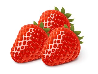 illustration three fresh strawberries with green leaves