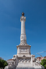 Column of Pedro IV (Coluna de Don Pedro IV) -King Peter IV of Portugal and Algarves monument in Rossio Square (1870). Pedro IV Statue sits atop a 23-metre column. Lisbon, Portugal. 