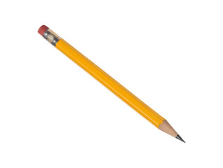 Classic yellow pencil, school and office stationery tool for sketching, writing, and drawing, isolated on white background, PNG cutout, transparent edges