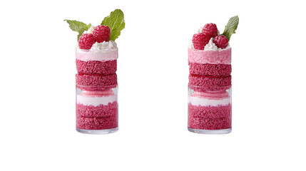 Elegant Red Velvet Layered Dessert in Glass with Fresh Berries and Whipped Cream Topping