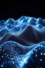 Obraz premium Blue glowing particles create a landscape of abstract shapes elegantly