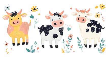 Obraz premium Set of Three Cards Featuring Various Cute Cows for Design Projects