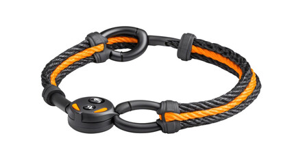 Durable Black and Orange Climbing Gear with Rope Connector and Safety Mechanism for Outdoors