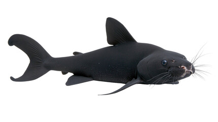 Obraz premium Black Catfish Lying on White Surface with Smooth Skin and Distinct Whiskers