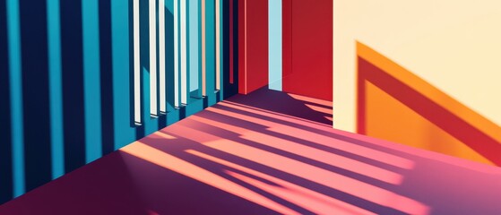 Fototapeta premium Colorful shapes cast striking indoor shadows