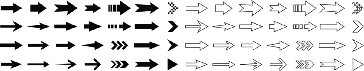 Arrows icon in flat, line set Arrow vector collection for apps and web. Cursor isolated on transparent background