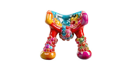 Colorful Abstract Sculpture with Bubbles and Smooth Curved Shapes on White Background