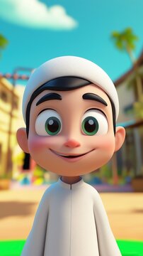 Stylized Funny 3D Arab Boy - Playful Muslim Character Design with Traditional Attire