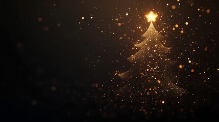 Modern Christmas tree glowing with warmth and soft golden light black background image