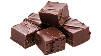 Rich Dark Chocolate Fudge Pieces Stacked on a White Background for Gourmet Desserts and Treats