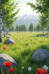 Poppy Field with Mountain View