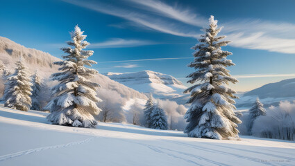 Frozen Serenity Among Snowy Pines