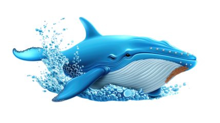 Majestic Blue Whale in Clear Waters with Splashing Waves and Bubbles Surrounding Creature