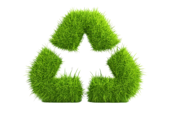 3D Illustration Recycle Symbol Made Of Grass on Transparent Background