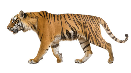 Obraz premium Majestic tiger walking gracefully with striking orange fur and bold black stripes in natural pose