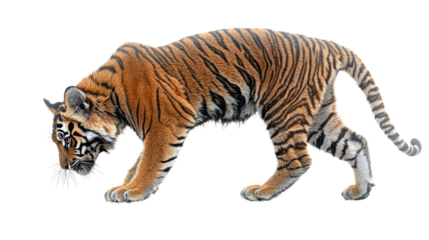 Striped Tiger Walking on Prowl in Capture of Wilderness Exhibition Wildlife Adventure
