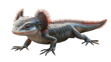 Fototapeta premium Colorful lizard with distinctive frilled crest on back, showcasing vibrant scales and textures