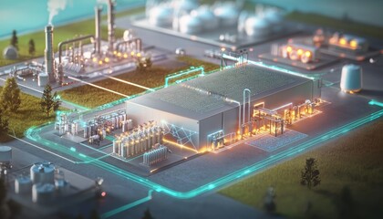 Monitoring green hydrogen facility digital twin technology industrial site gigapixel fidelity future energy aerial view