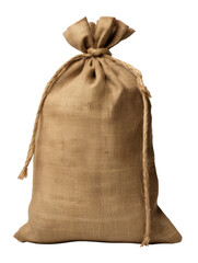 A burlap sack tied securely in a rustic style on transparent background