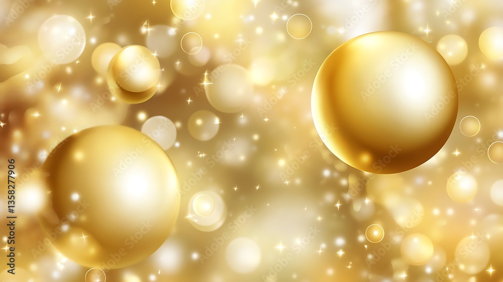 Aufkleber golden abstract background with sparkling lights and shiny spheres
