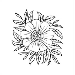 Hand-Drawn Floral Illustration with Swirling Flower and Leaves Silhouette vector