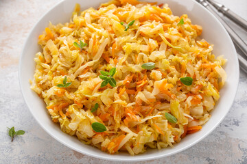 Sauteed cabbage with carrot and onion, side dish idea