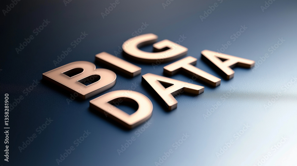 Aufkleber big data concept represented by metallic 3d letters on blue background